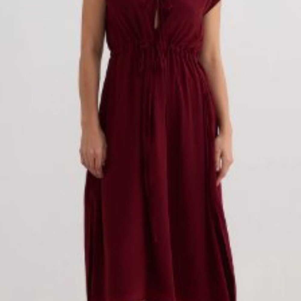 Almost New - Reistor Deep V Neck Gathered Dress Burgundy Large